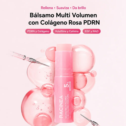Bálsamo Multi Volumen Racinea con colágeno rosa PDRN y 5 % de Volufilina, 10 g