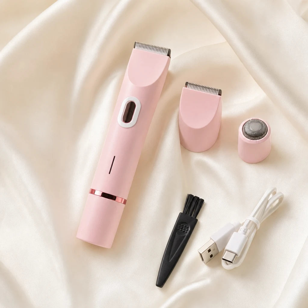 Afeitadora con sus dos cabezales, cepillo y cable USB-C